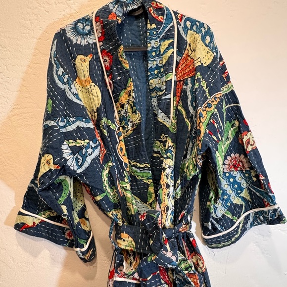 Colorful Bird Print Kimono Robe - Picture 2 of 5